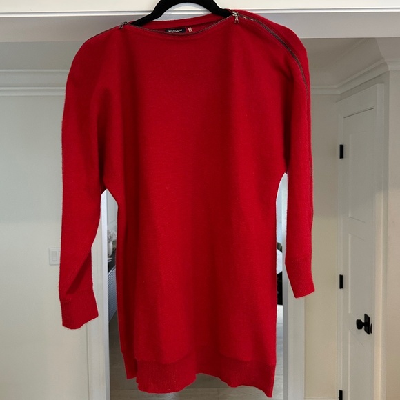 Magaschoni Tomato Red Cashmere Boat Neck Zip Sweater - Size M - Picture 1 of 15